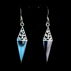 Vintage Sterling Silver Black Inlay Hook Earrings